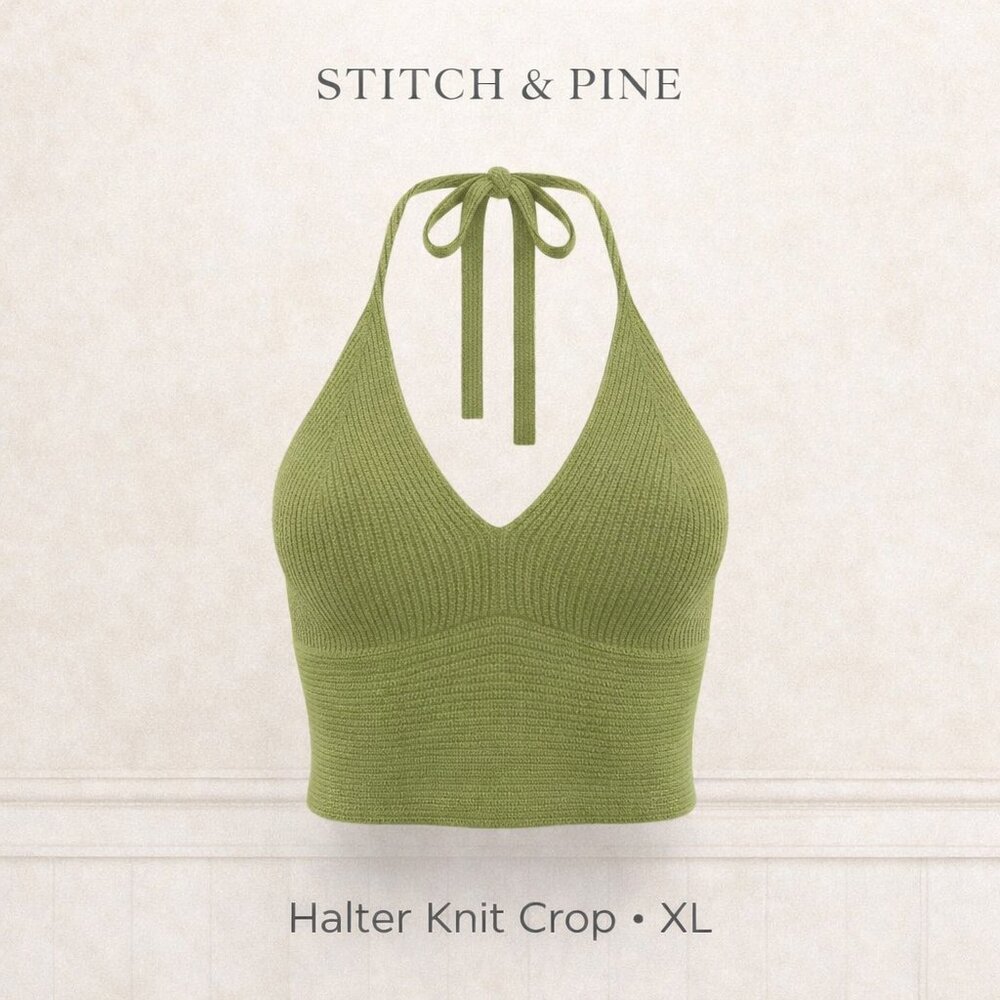 NWT Stitch & Pine Crochet Halter Top Green XL Cotton Blend Tie Back